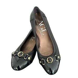 AGL Black Patent Cap Toe Leather Wedge Shoes Flats Made in Italy Women’s